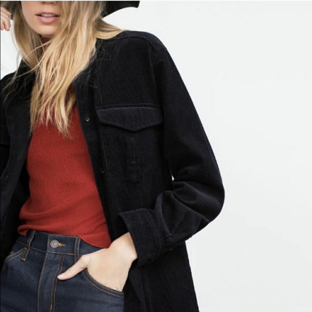 Zara Long Corduroy Overshirt Jacket - Picture 4 of 12